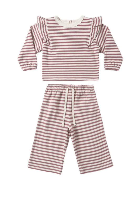 Quincy Mae - Ruffle Cozy Set - Mulberry Stripe