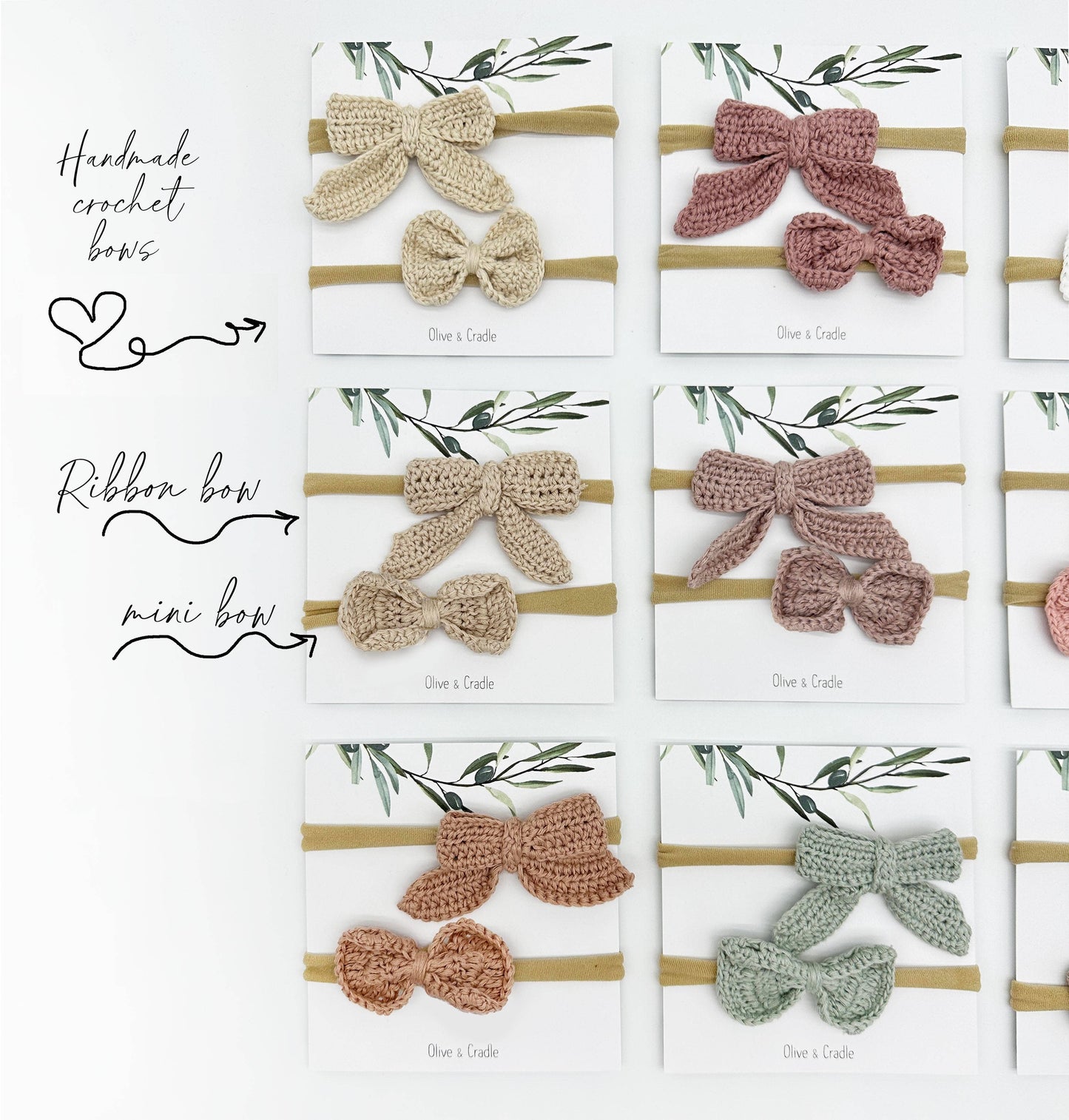 OLIVE & CRADLE - Crochet headband bow 2pc