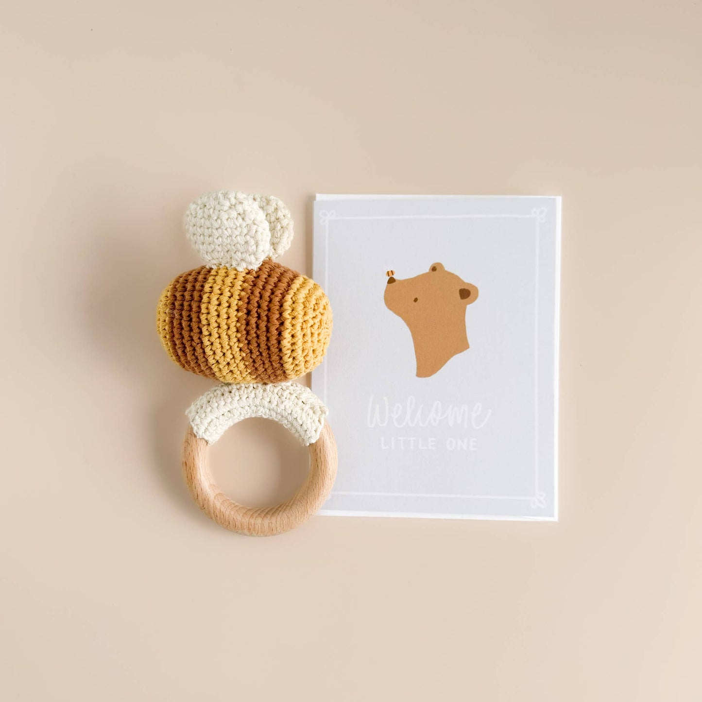 The Blueberry Hill - Teether Bee Cotton Crochet Rattle Spring Summer Baby Toy