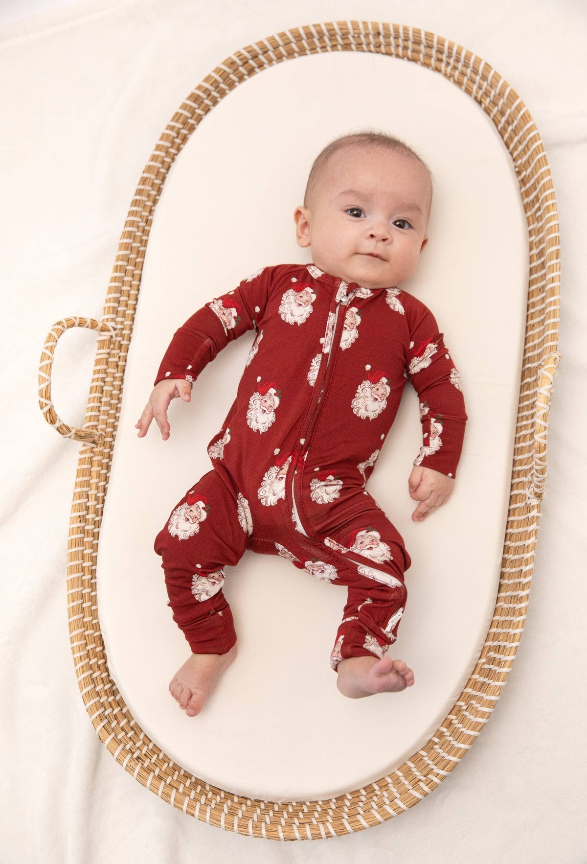 Tiny toes Baby Co - Christmas Vintage Santa Baby Bamboo Zipper Romper
