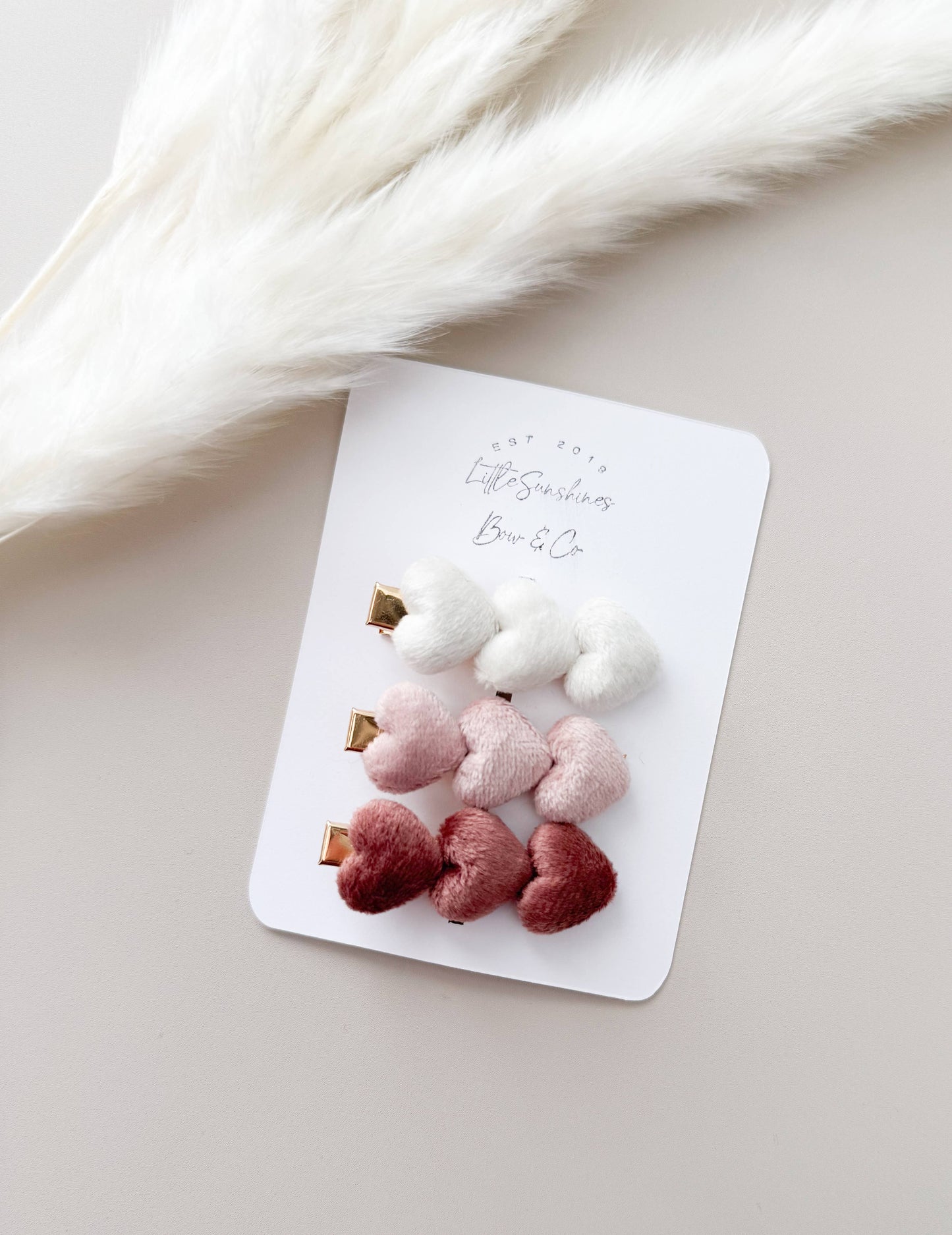 Little Sunshines Bow & Co - Velvet Heart Hair Clip Sets- Sets of 3