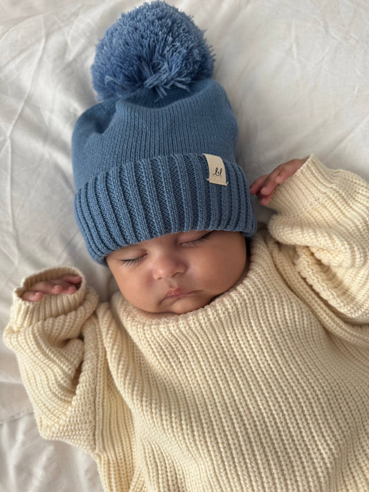 Luna + Luca - Luna + Luca Pom Beanie - Denim Blue