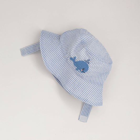 Huggalugs - Whale Blue Seersucker Bucket Hat Toddler