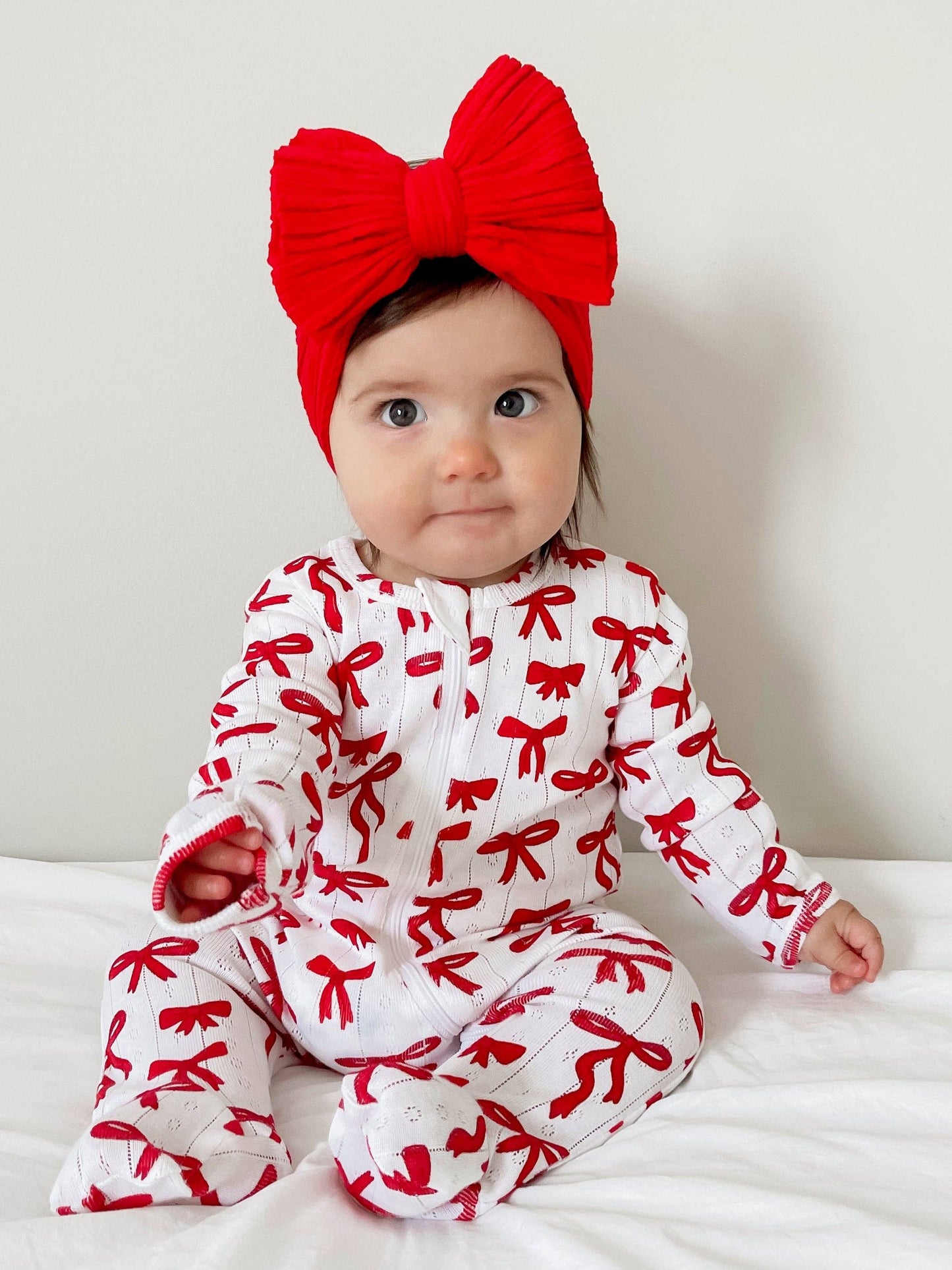 SIIX Collection - Red Bows / Organic Pointelle 2-Way Zip Footie