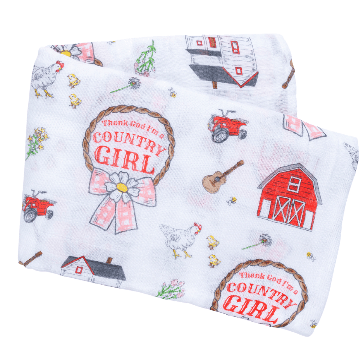 Little Hometown - Country Girl Muslin Swaddle Receiving Blanket Breathable and Lightweight