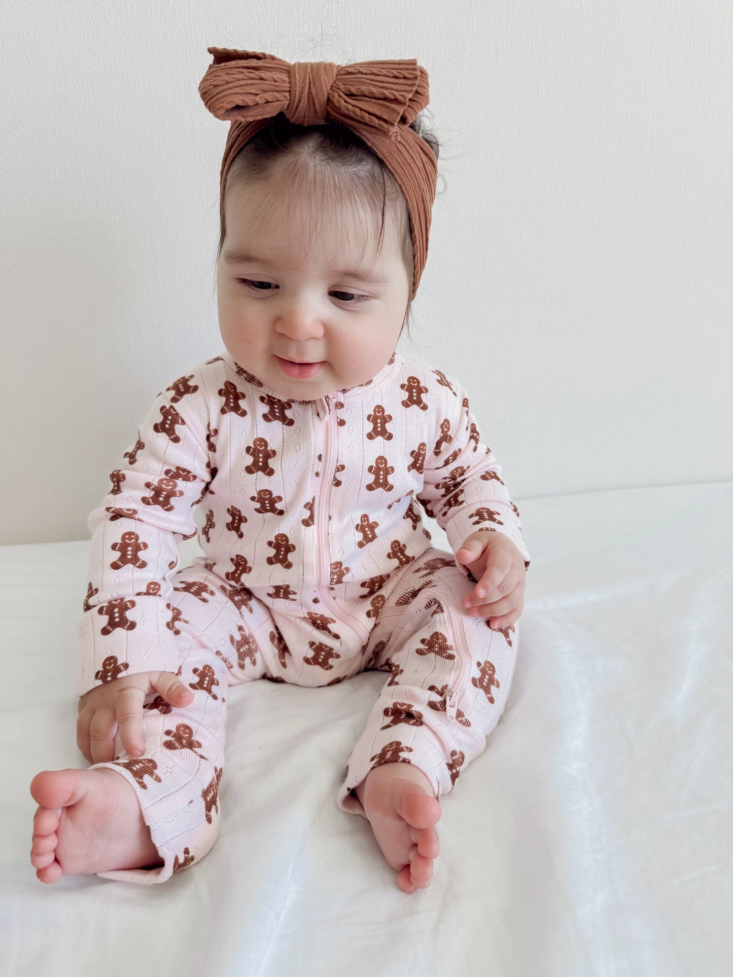 SIIX Collection - Blush Gingerbread / Organic Pointelle 2-Way Zip Romper