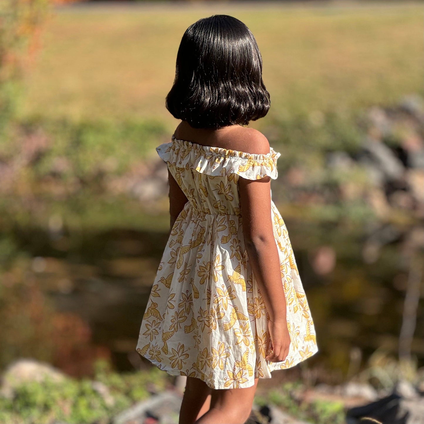 Meerahi - Pastel Floral & Bird Printed Summer Ruffle Dress