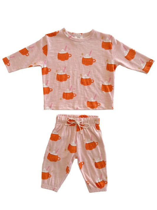 SIIX Collection - Pumpkin Mug Pink / Organic Long Sleeve Tee & Pant Set
