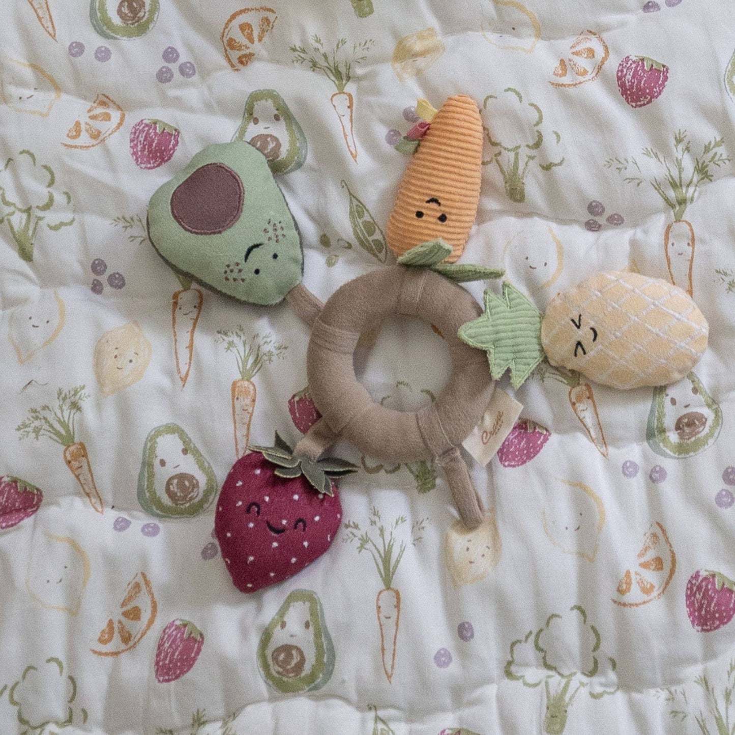 Crane Baby - Clementine Fruits & Veggies Soft Plush Rattle Set (3 Pack)