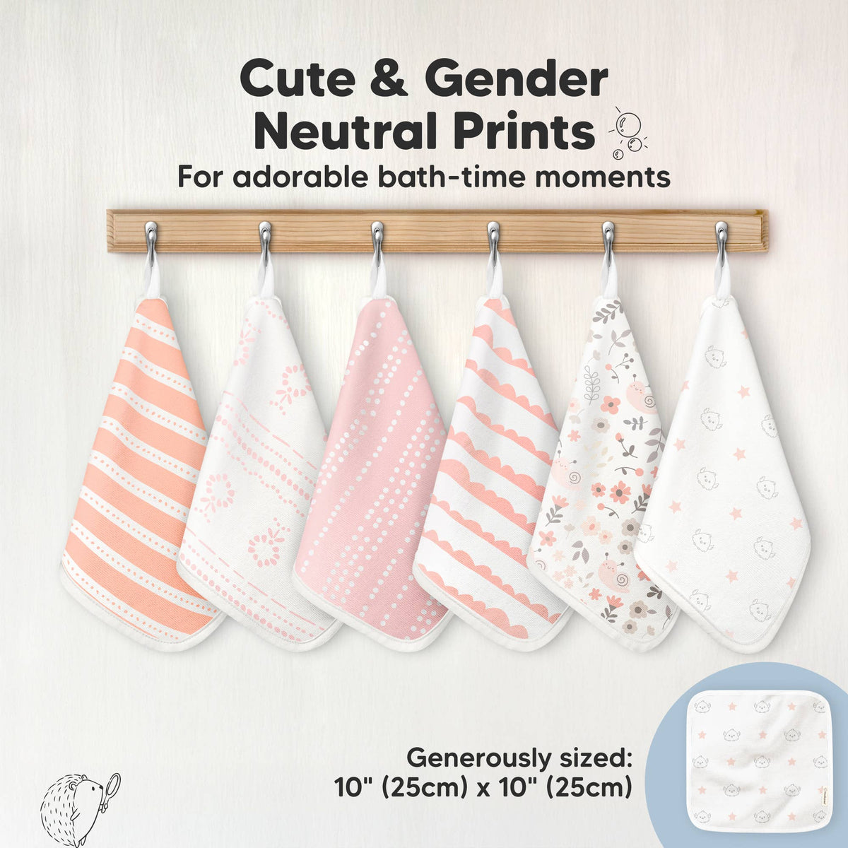KeaBabies - 6-Pack Organic Cami Baby Washcloths for Face & Bath Towels