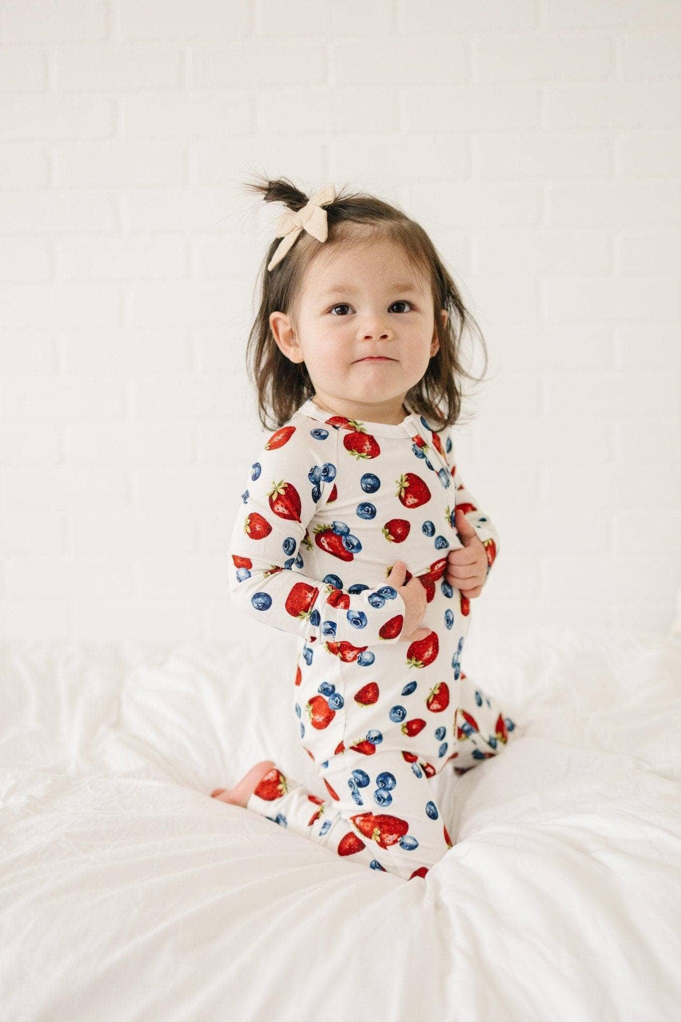 Little Joy Co. - Berry Sweet Bamboo Zippy Romper Baby Pajamas PJs Strawberry