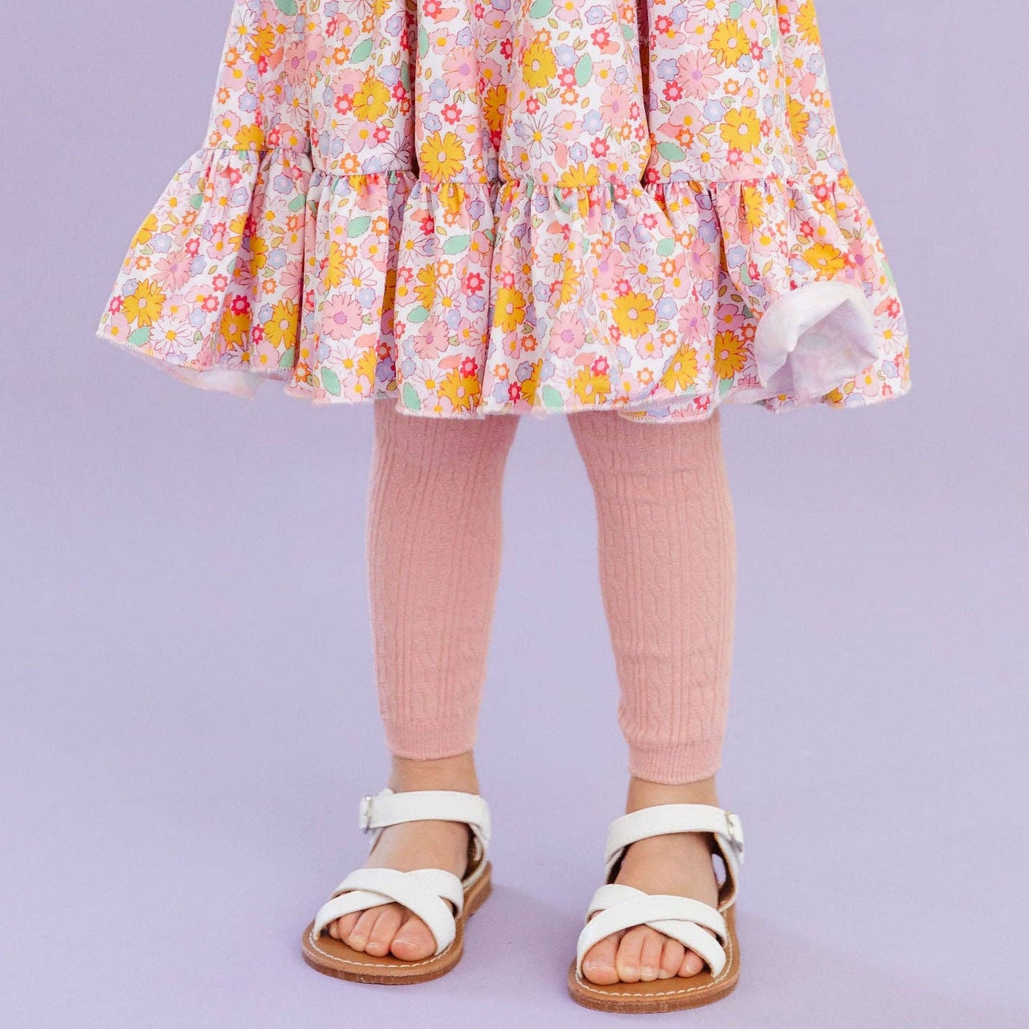 Blush Pink Cable Knit Footless Tights: 5-6 YEARS