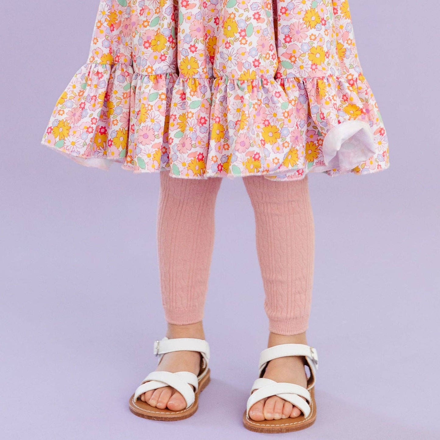 Blush Pink Cable Knit Footless Tights: 3-4 YEARS