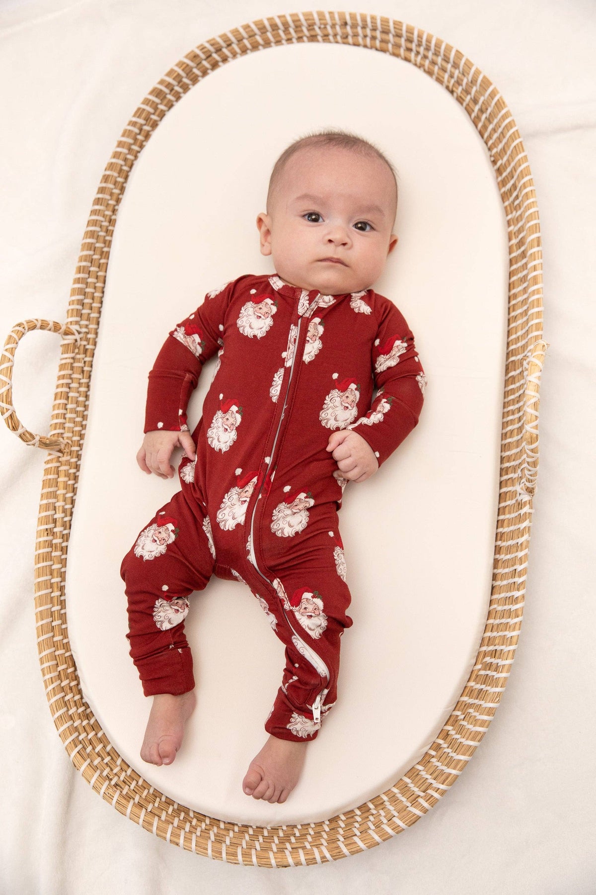 Tiny toes Baby Co - Christmas Vintage Santa Baby Bamboo Zipper Romper