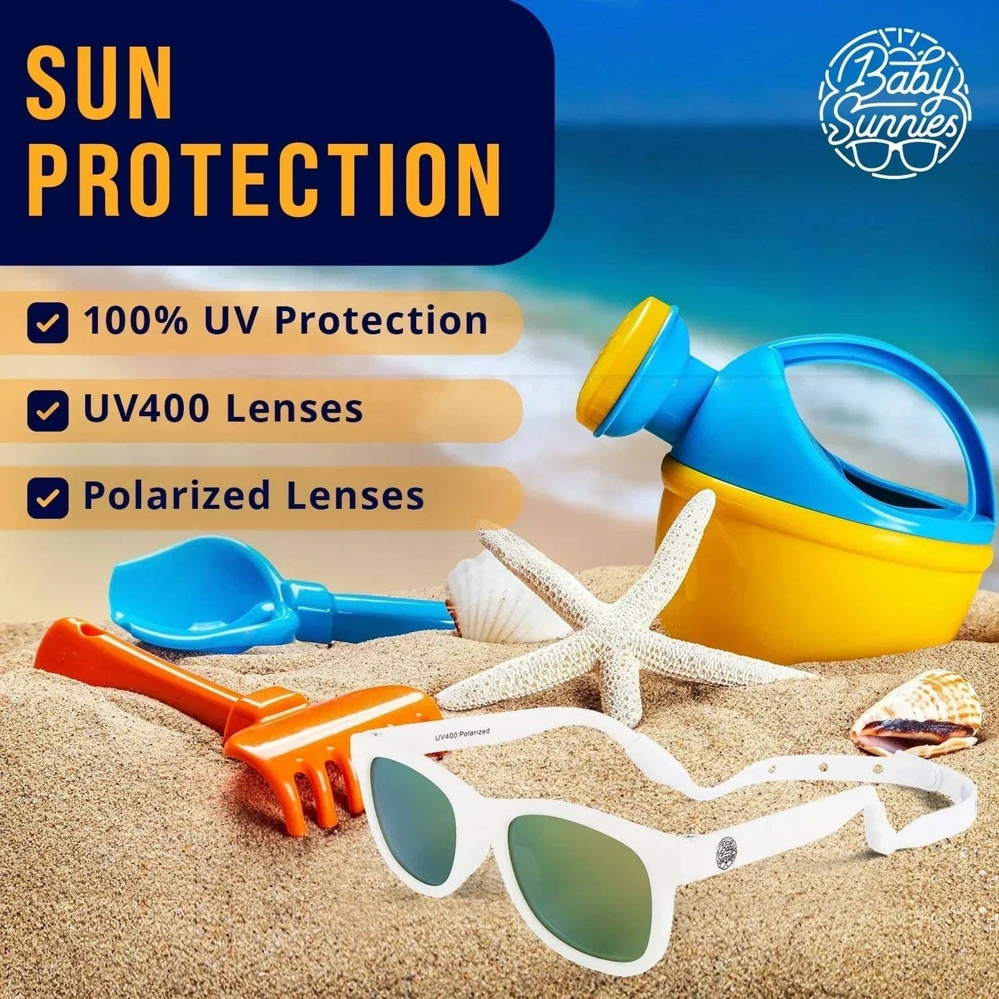 Baby Sunnies - White Polarized Baby Sunglasses with Strap 0-24 Months