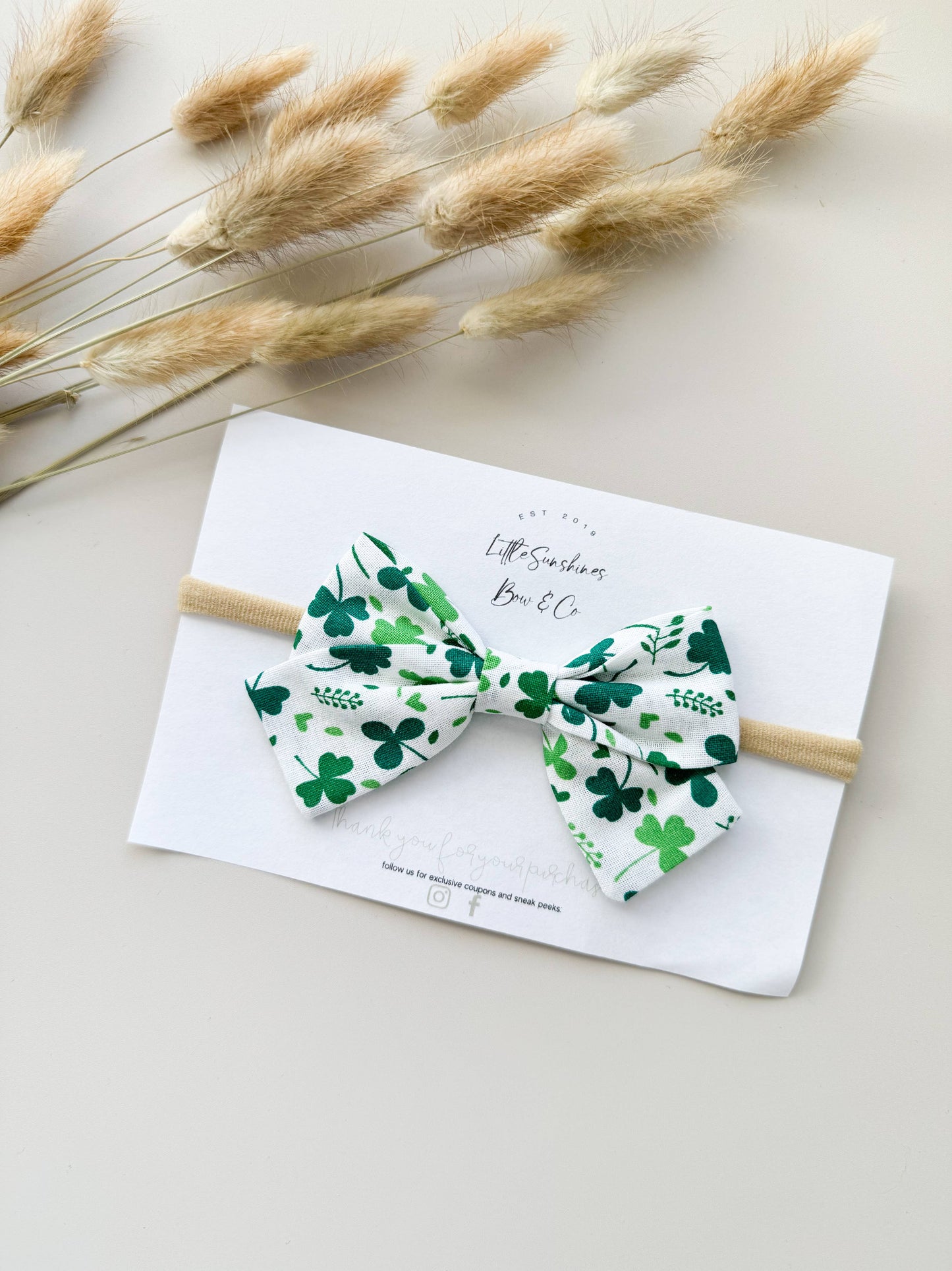 Little Sunshines Bow & Co - White Clovers St Patricks Day Pinwheel Bow