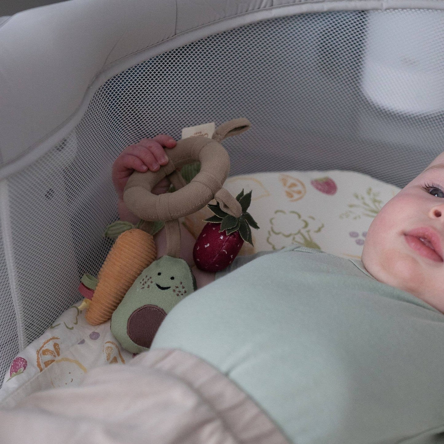Crane Baby - Clementine Fruits & Veggies Soft Plush Rattle Set (3 Pack)
