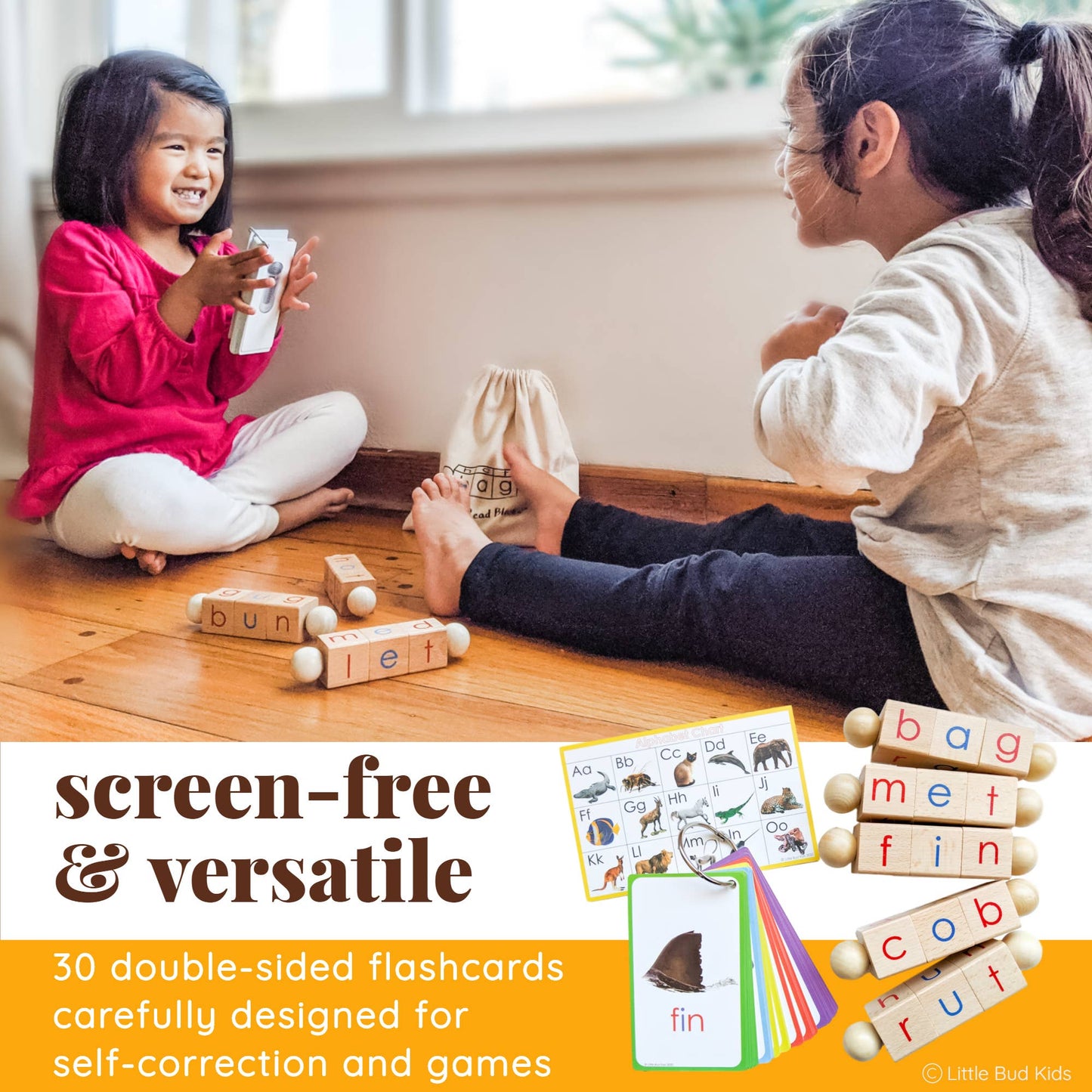 Little Bud Kids - Spin-and-Read Montessori Phonetic Reading Blocks & CVC Cards