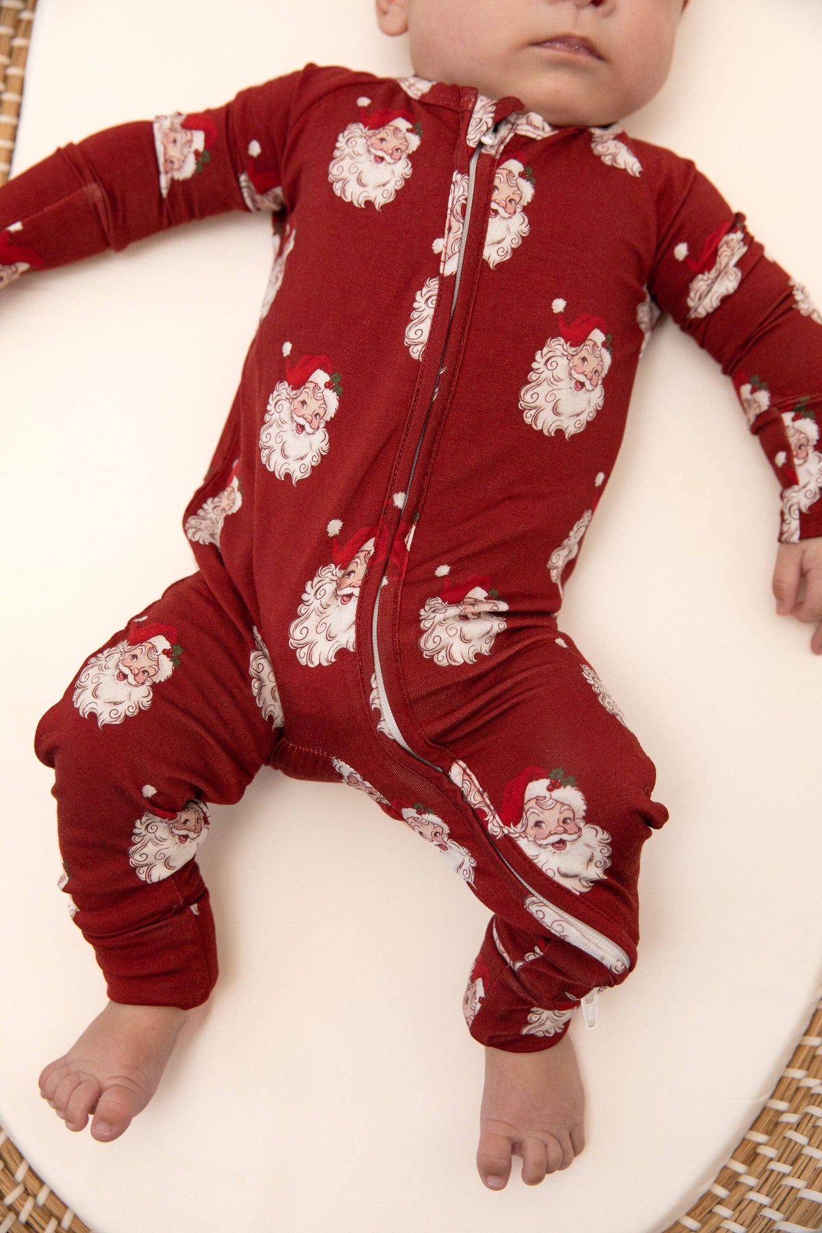 Tiny toes Baby Co - Christmas Vintage Santa Baby Bamboo Zipper Romper