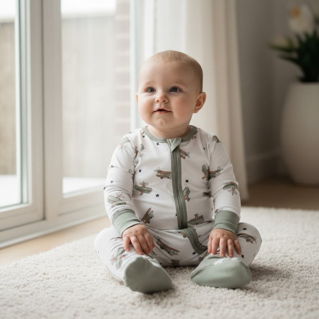 Tiny toes Baby Co - Vintage Airplane Bamboo Zipper Romper
