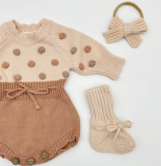 OLIVE & CRADLE - Lottie Dot Knit Romper – Apricot Sunset
