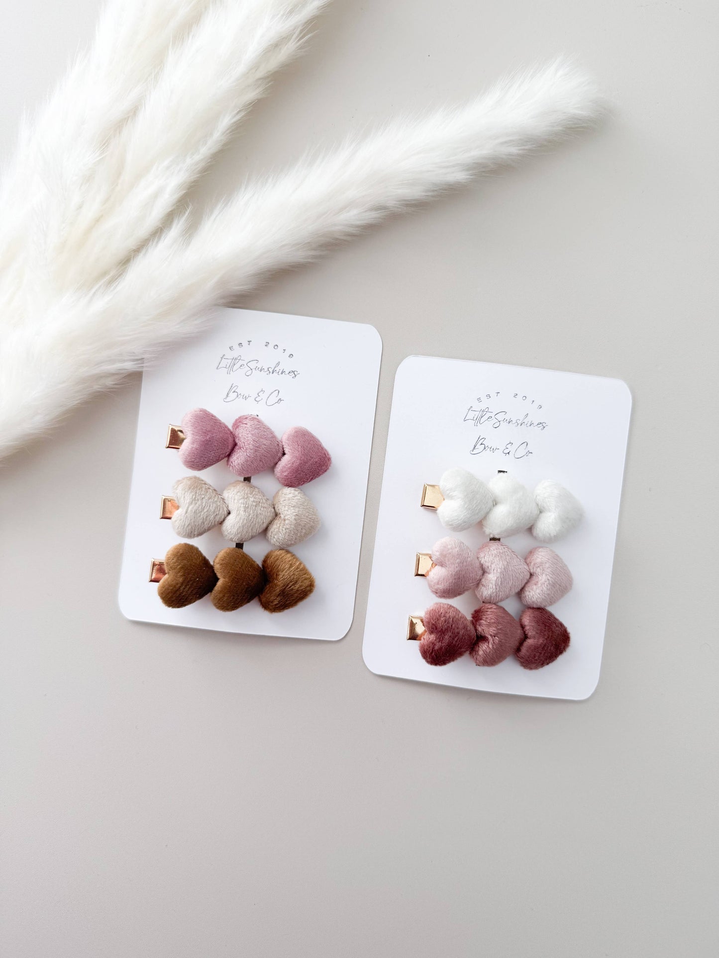 Little Sunshines Bow & Co - Velvet Heart Hair Clip Sets- Sets of 3