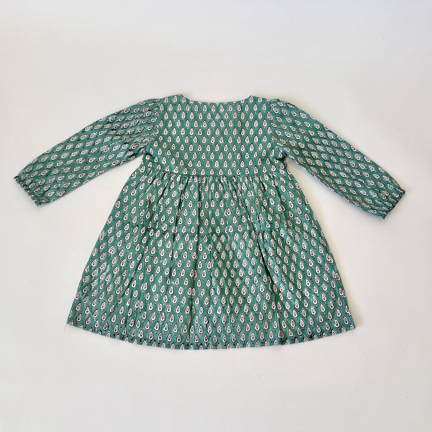 Meerahi - Fall Front-Opening Green Petal Print Dress for Girls