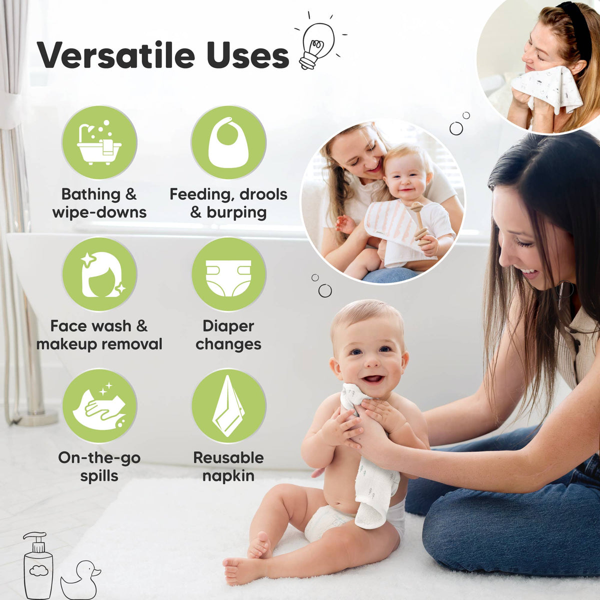 KeaBabies - 6-Pack Organic Cami Baby Washcloths for Face & Bath Towels