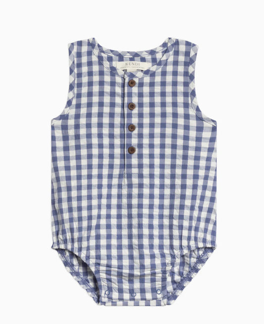 Colored Organics - Organic Baby Wren Seersucker Bubble Romper - Marino Gingham