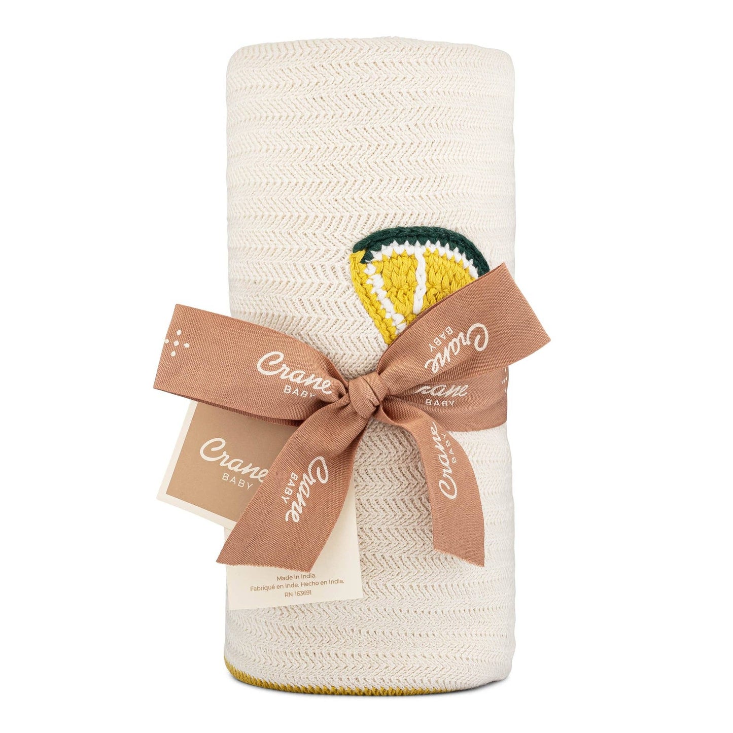 Crane Baby - Clementine Lemon Embroidered Knit Baby Blanket