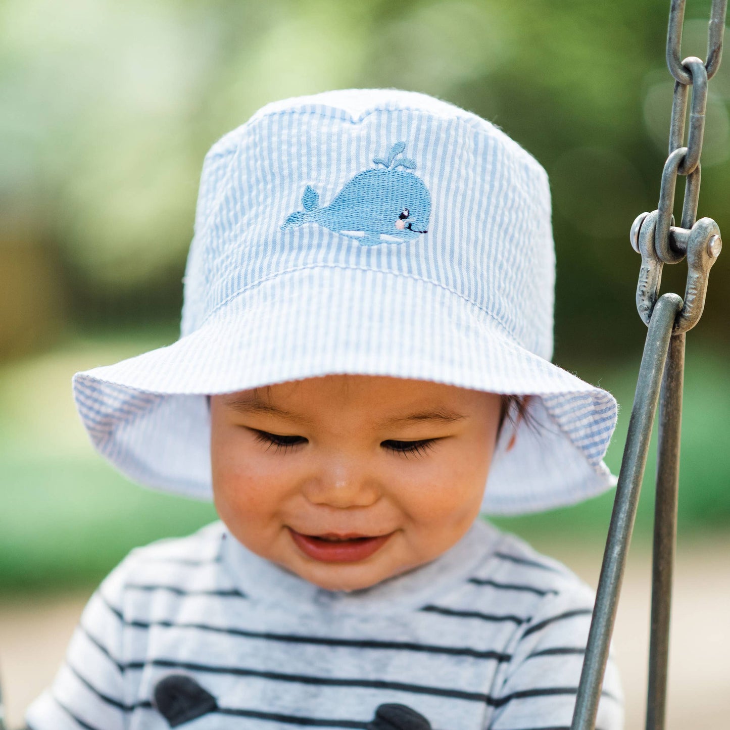 Huggalugs - Whale Blue Seersucker Bucket Hat Toddler