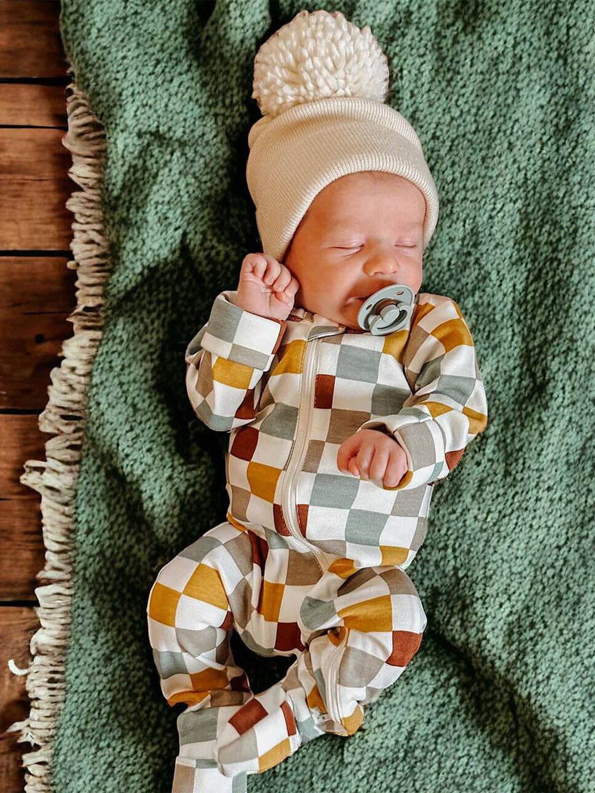 SIIX Collection - Cannoli Checkerboard / Organic Zip Footie (Baby - Kids)