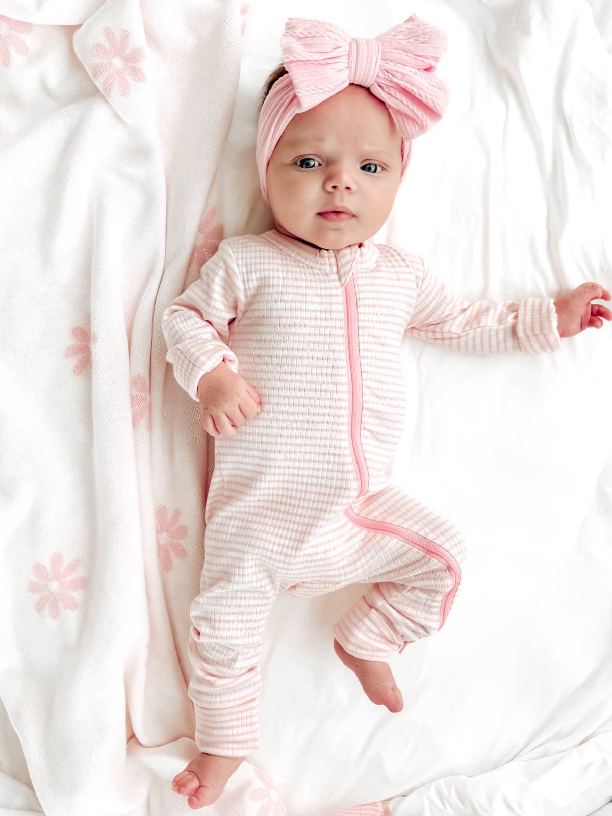 SIIX Collection - Pink Stripe / Organic Ribbed 2-Way Zip Romper