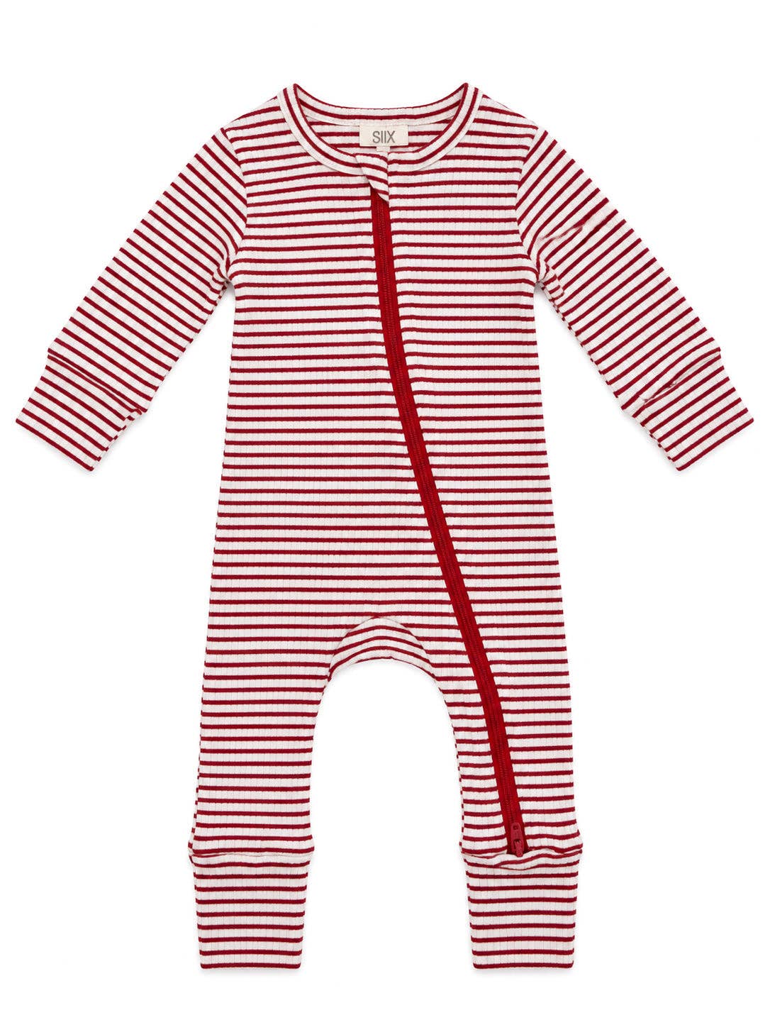 SIIX Collection - Red Stripe / Ribbed 2-Way Zip Romper