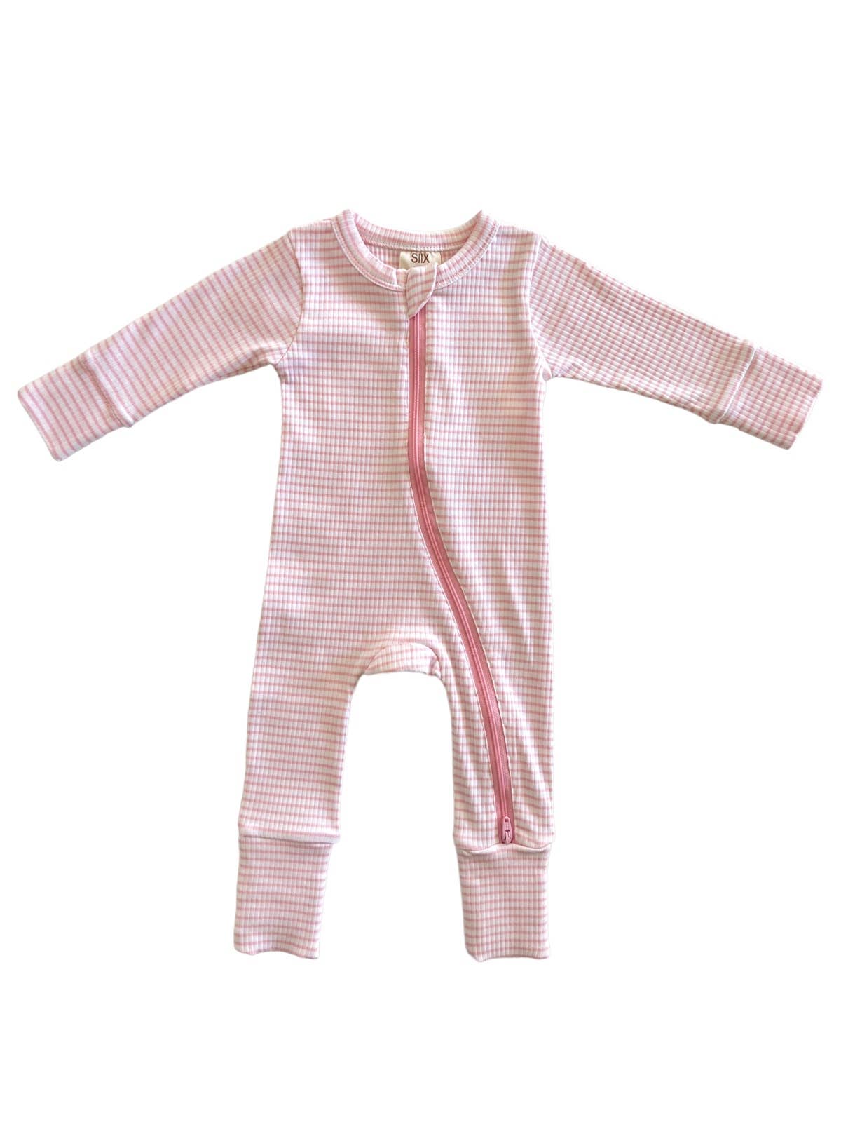 SIIX Collection - Pink Stripe / Organic Ribbed 2-Way Zip Romper