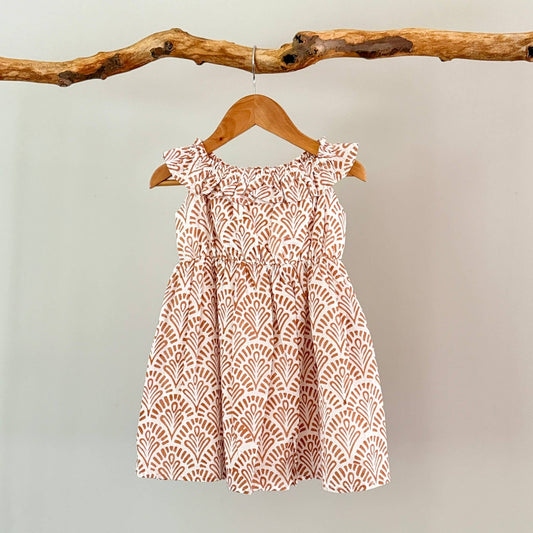 Meerahi - Toddler Girls' Neutral Color Block Printed Dress with Pocket