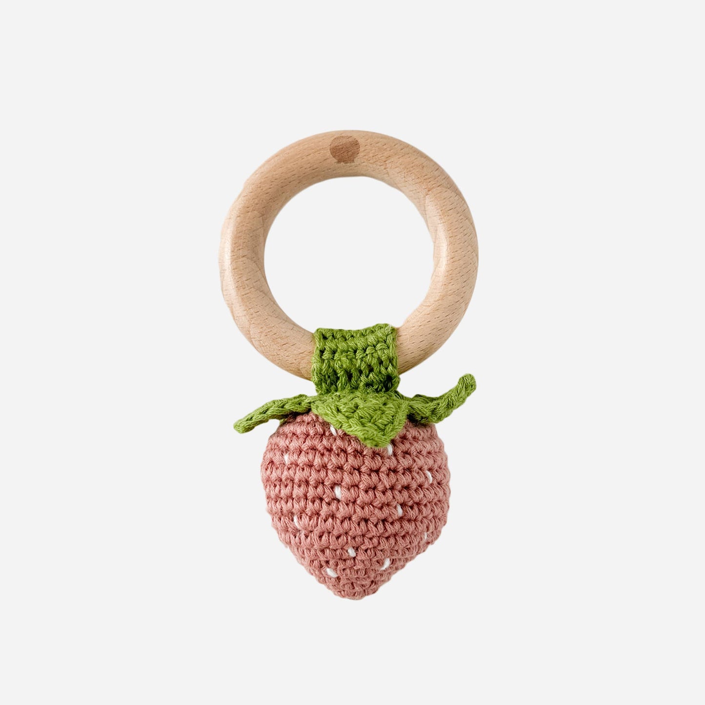 The Blueberry Hill - Teether Strawberry Pink Crochet Rattle Baby Toy Spring