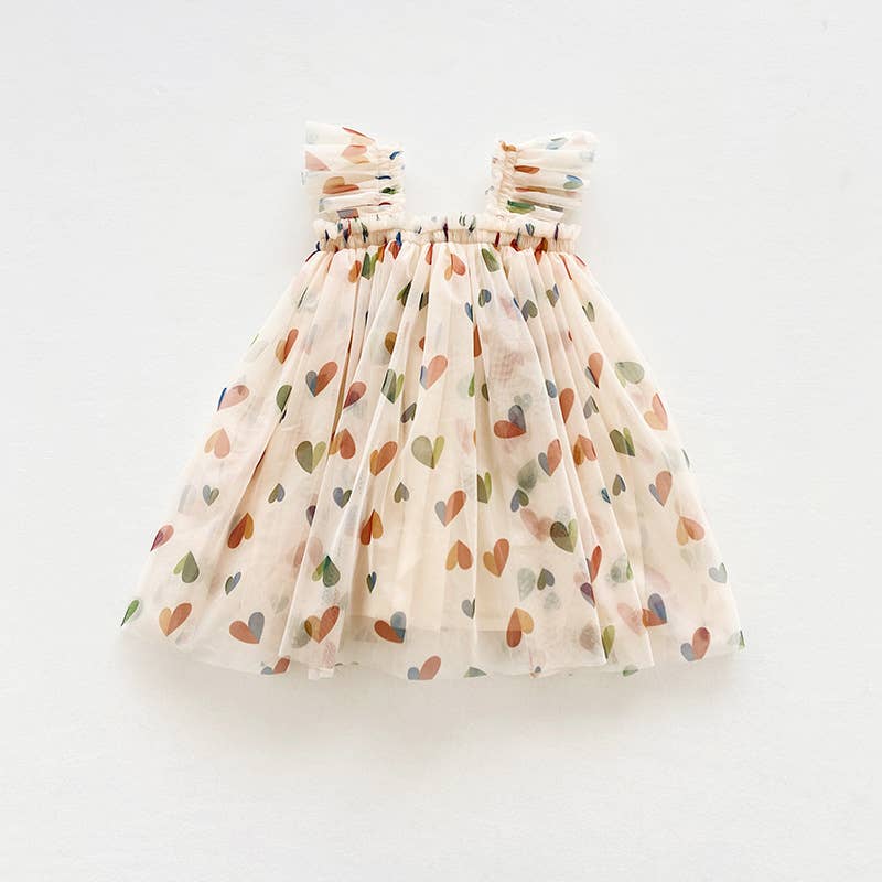 Little Trendy - Children's heart print mesh dress summer butterfly dress