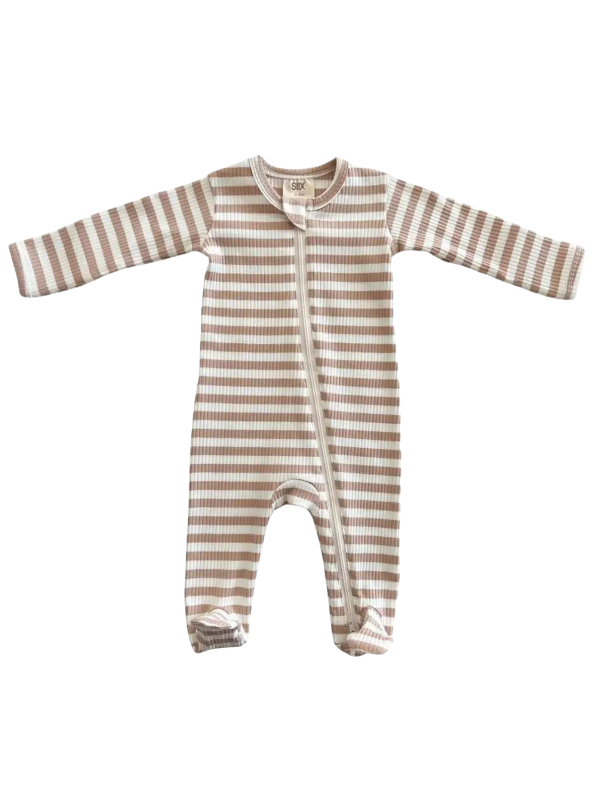 SIIX Collection - Tan Stripe / Organic Ribbed Zip Footie (Baby - Kids)