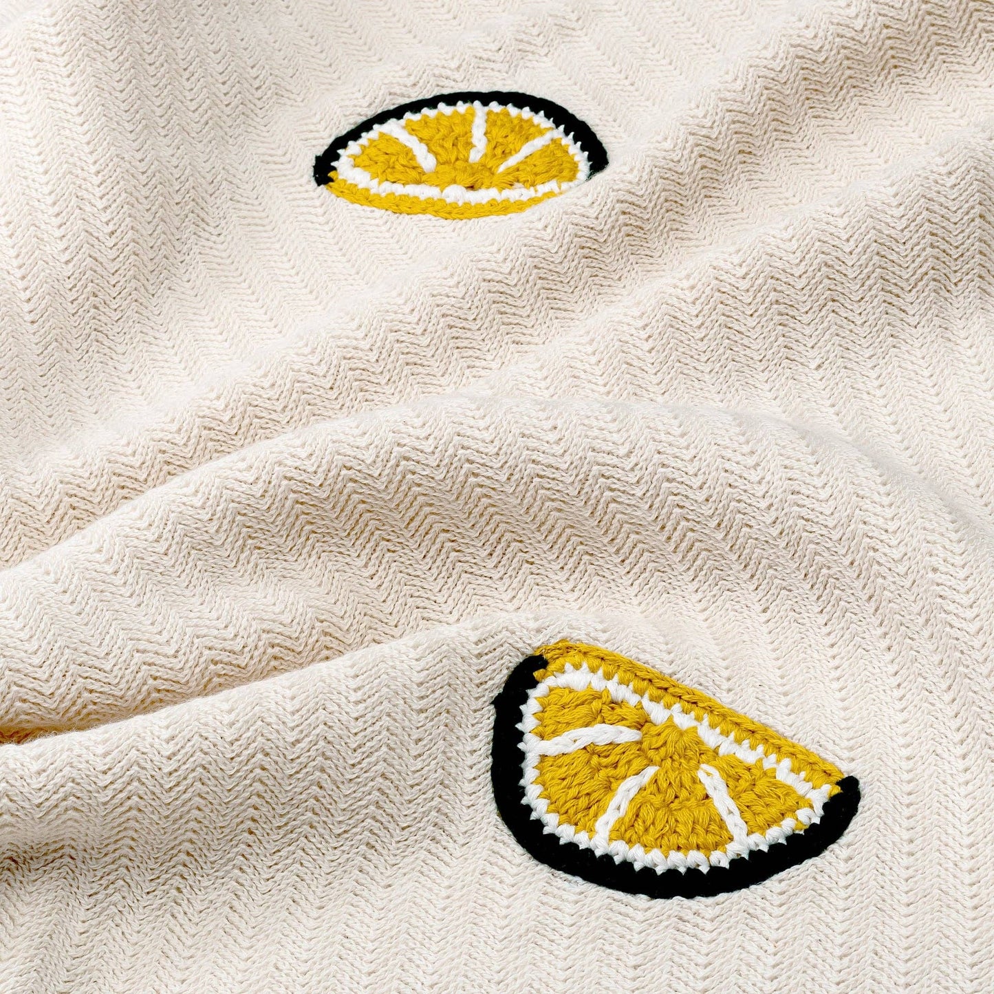 Crane Baby - Clementine Lemon Embroidered Knit Baby Blanket