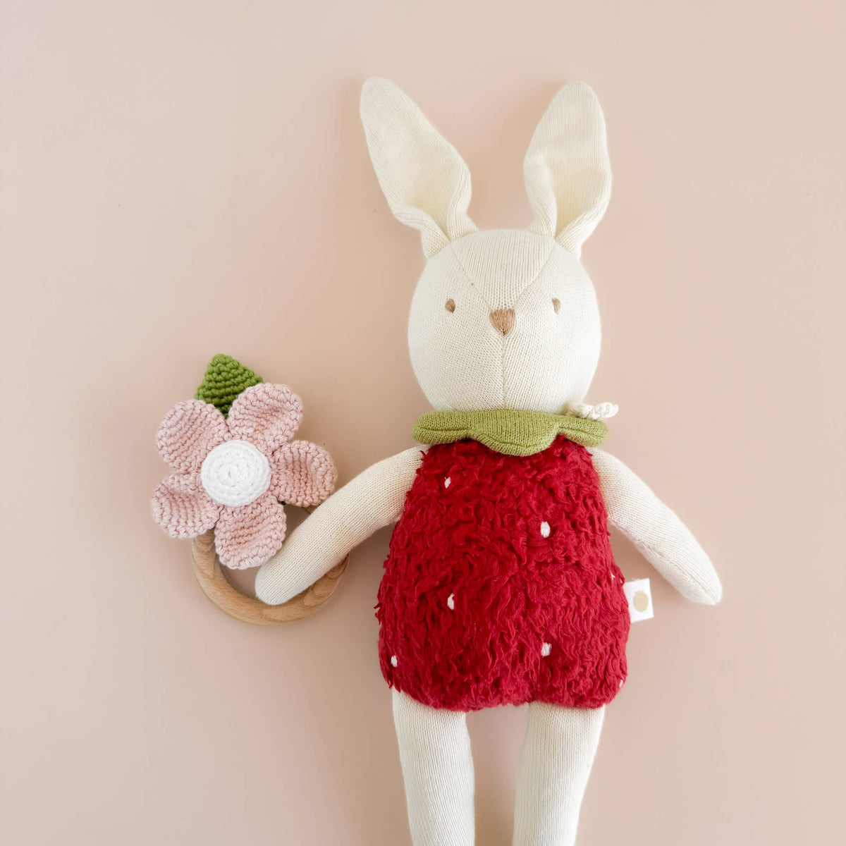 The Blueberry Hill - Teether Flower Pink Cotton Rattle Baby Toy Spring Summer