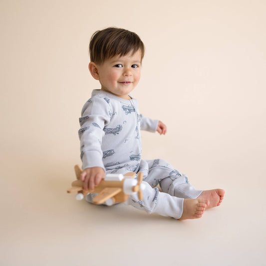 Makemake Organics - Organic 2-Way Zip Romper - Airplanes