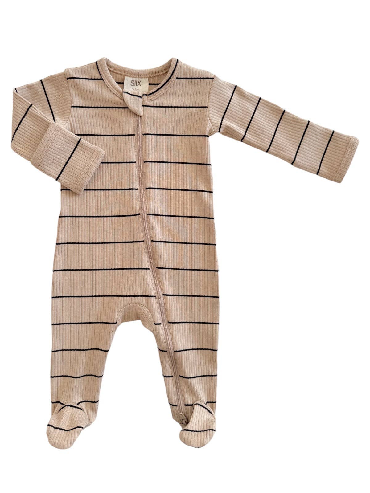 SIIX Collection - Tan/Black Stripe / Organic Ribbed Zip Footie