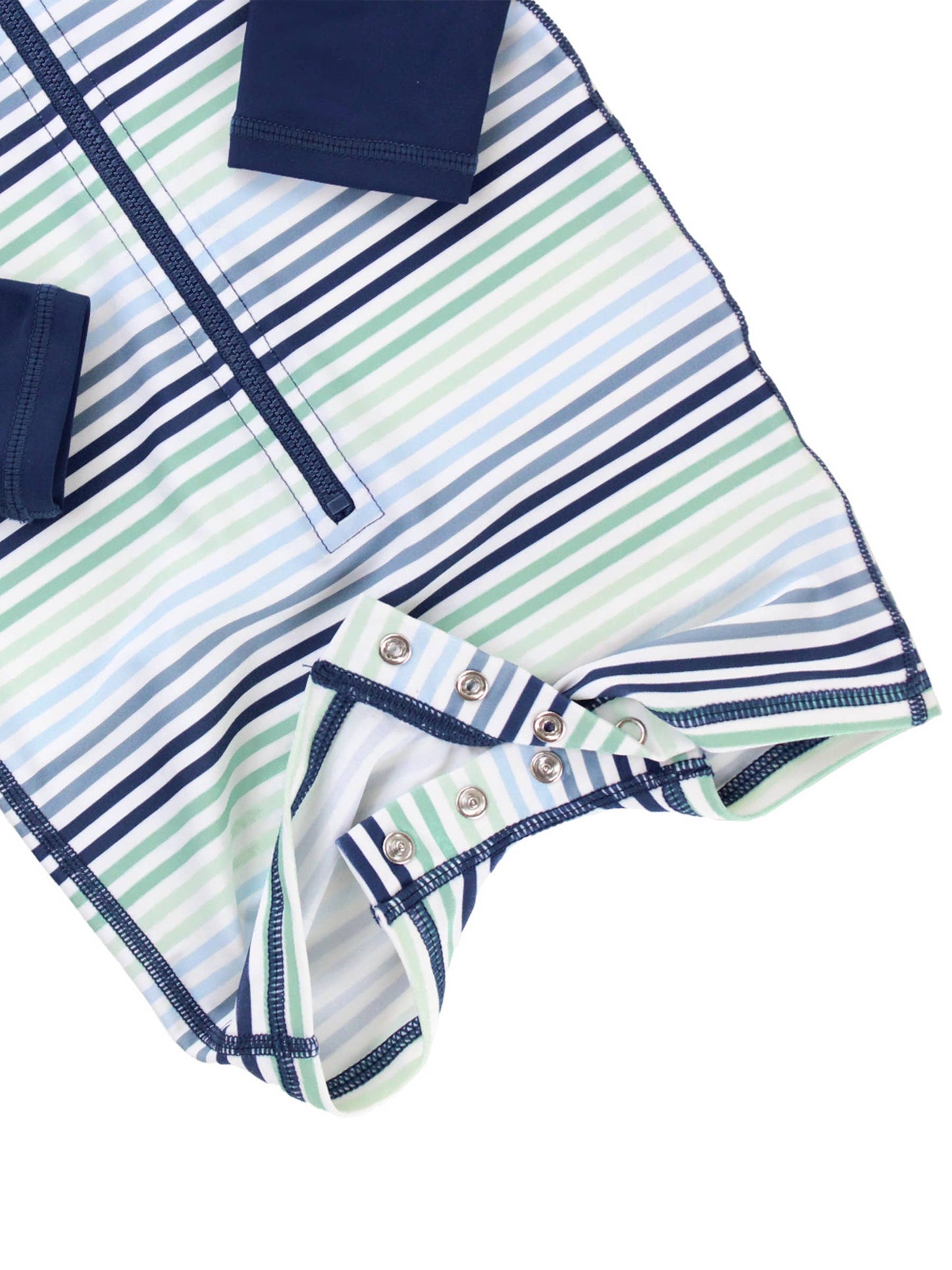 RuffleButts + RuggedButts - Baby Boys Coastal Stripes Long Sleeve One Piece Rash Guard Swimsuit