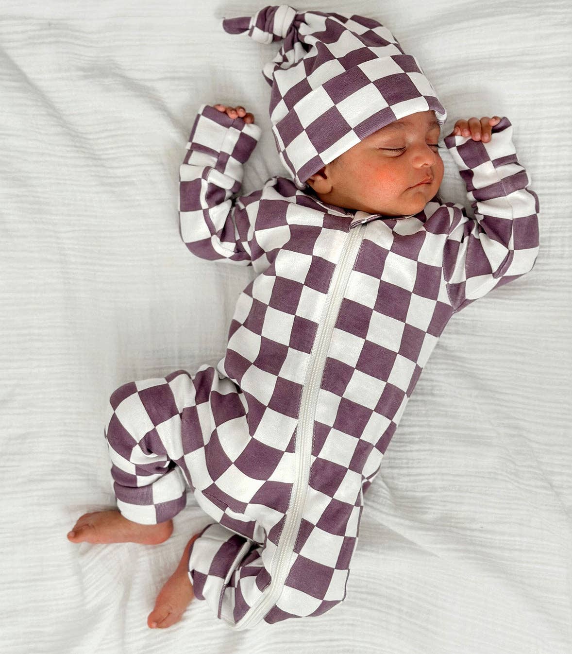 SIIX Collection - Berry Cheesecake Checkerboard / Organic 2-Way Zip Romper
