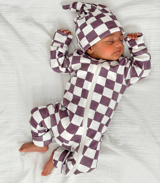 SIIX Collection - Berry Cheesecake Checkerboard / Organic 2-Way Zip Romper