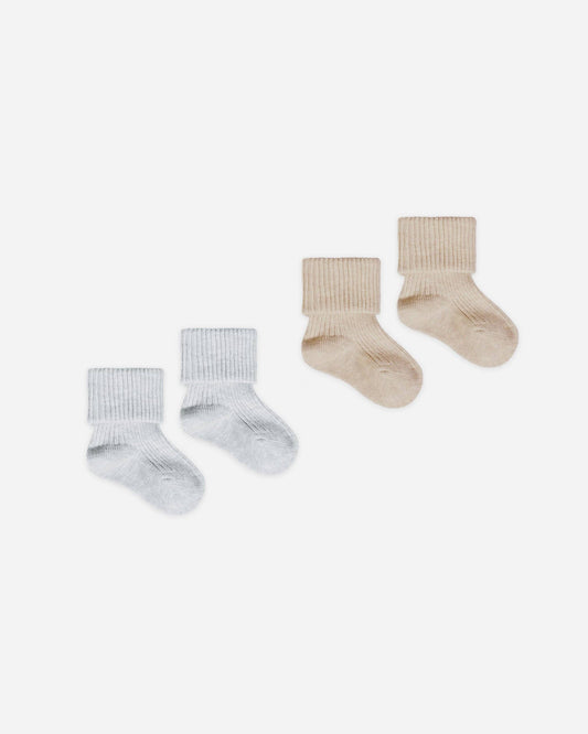 Quincy Mae - Melange Socks || Taupe, Blue