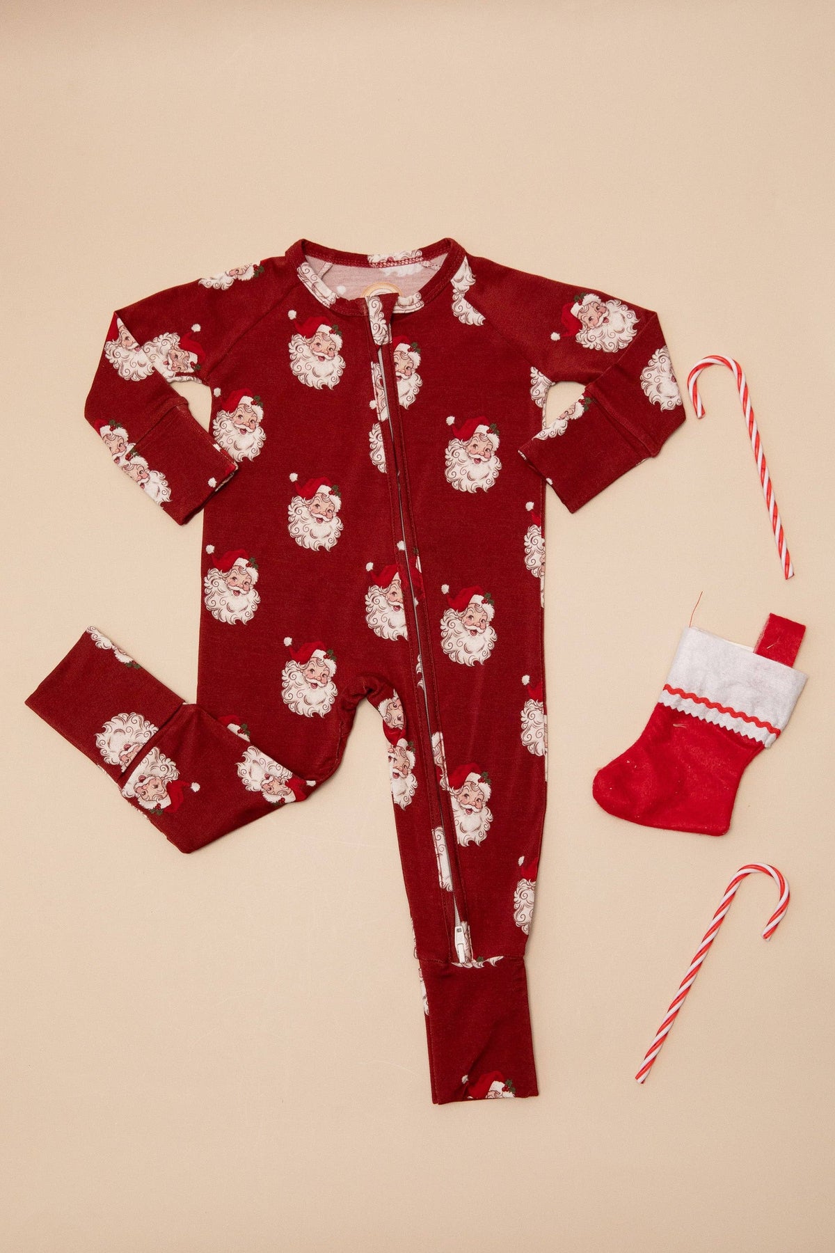 Tiny toes Baby Co - Christmas Vintage Santa Baby Bamboo Zipper Romper
