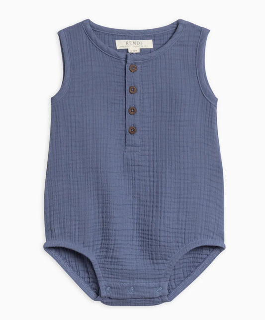 Colored Organics - Organic Baby Bowie Muslin Bubble Romper - Marino
