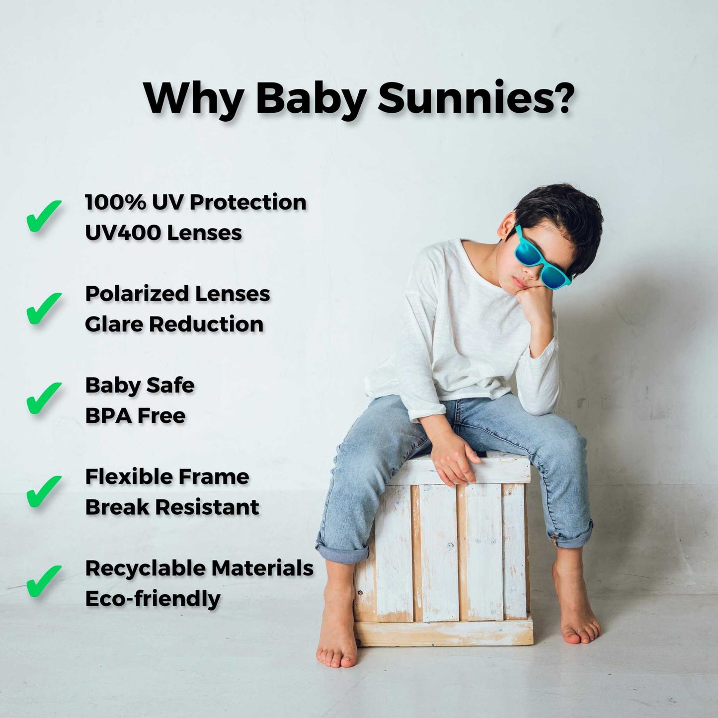 Baby Sunnies - Sky Blue Flexible Polarized Kids Sunglasses 3-8 Years
